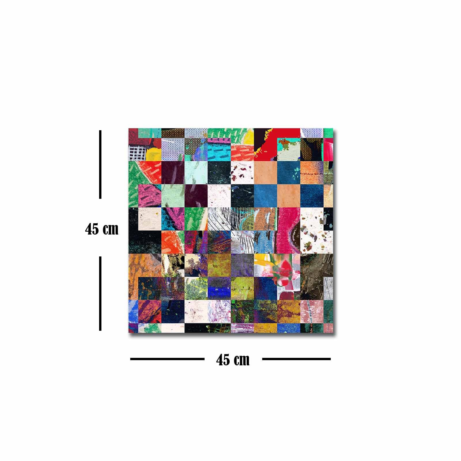 Quadro Decorativo em Tela 45x45cm - Pintura Multicolor com Moldura de Pinho Natural