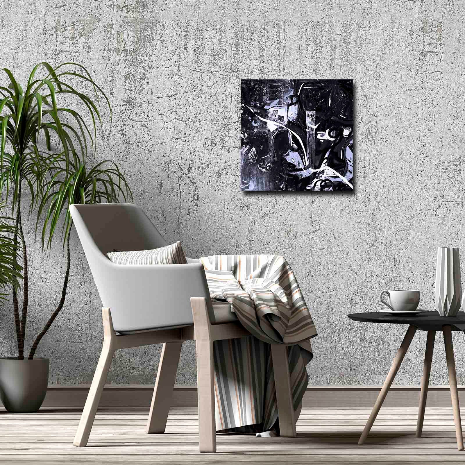 Quadro Decorativo em Tela 45x45cm - Pintura Multicolor com Moldura de Pinho Natural