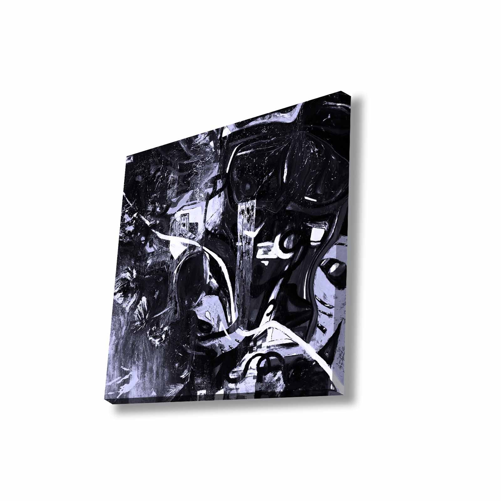 Quadro Decorativo em Tela 45x45cm - Pintura Multicolor com Moldura de Pinho Natural