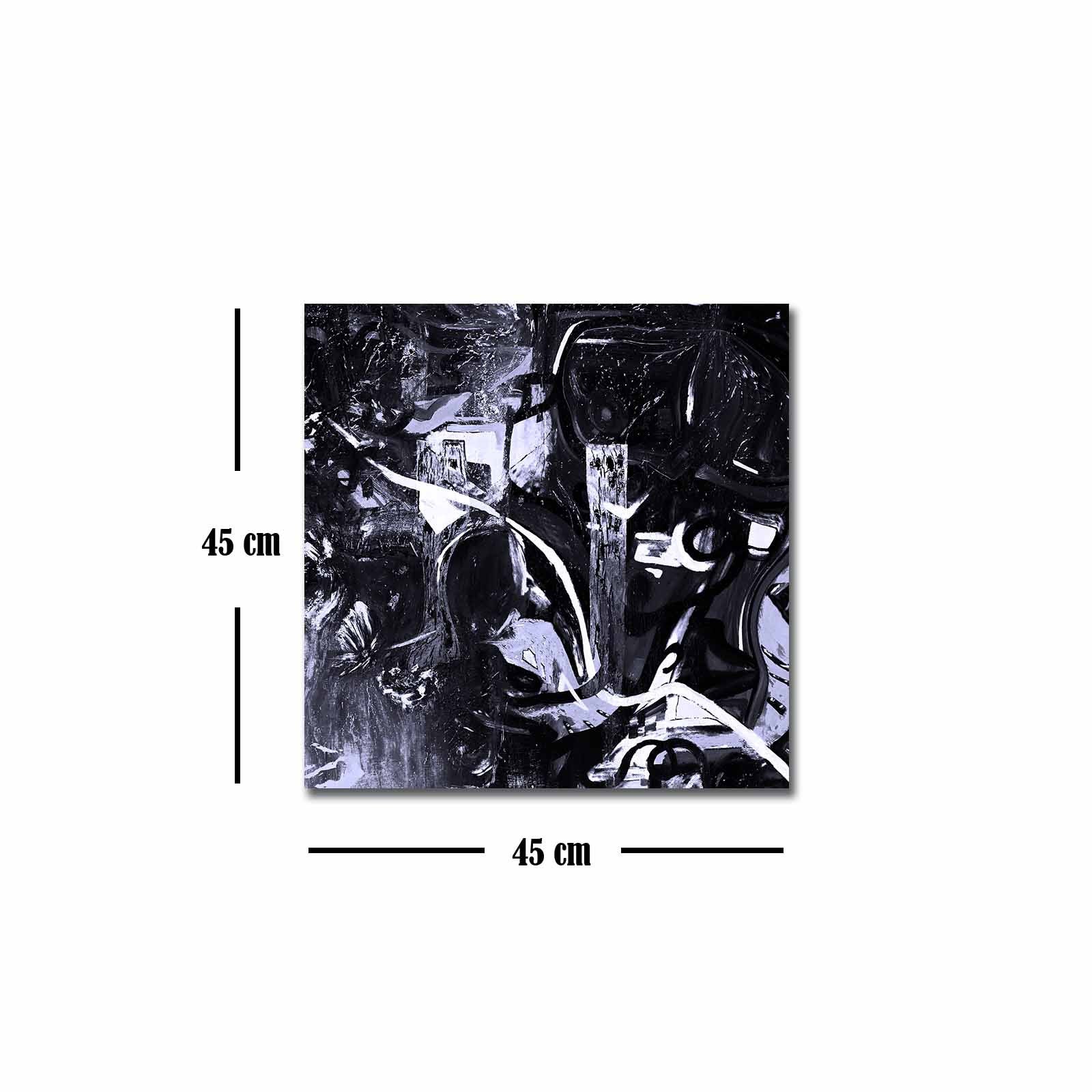 Quadro Decorativo em Tela 45x45cm - Pintura Multicolor com Moldura de Pinho Natural