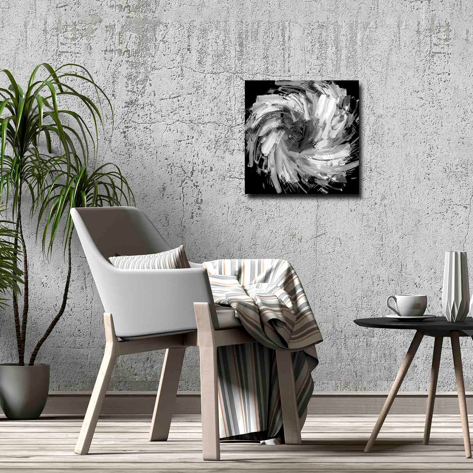 Quadro Decorativo em Tela 45x45cm - Pintura Multicolor com Moldura de Pinho Natural