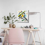 Quadro Decorativo em Tela 45x45cm - Pintura Multicolor com Moldura de Pinho Natural