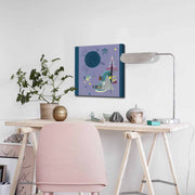 Quadro Decorativo em Tela 45x45cm - Pintura Multicolor com Moldura de Pinho Natural