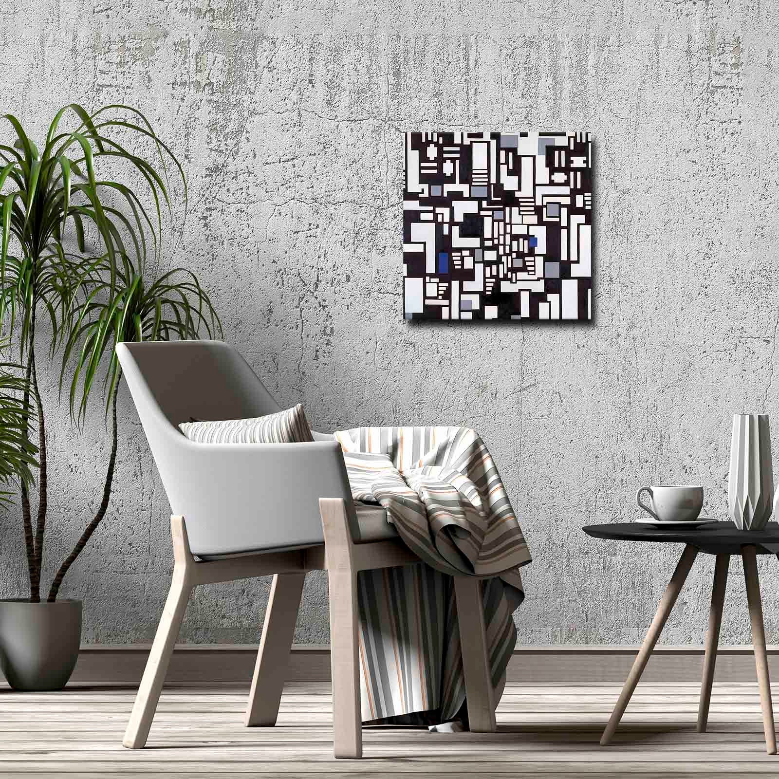 Quadro Decorativo em Tela 45x45cm - Pintura Multicolor com Moldura de Pinho Natural