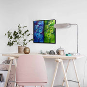 Quadro Decorativo em Tela 45x45cm - Pintura Multicolor com Moldura de Pinho Natural