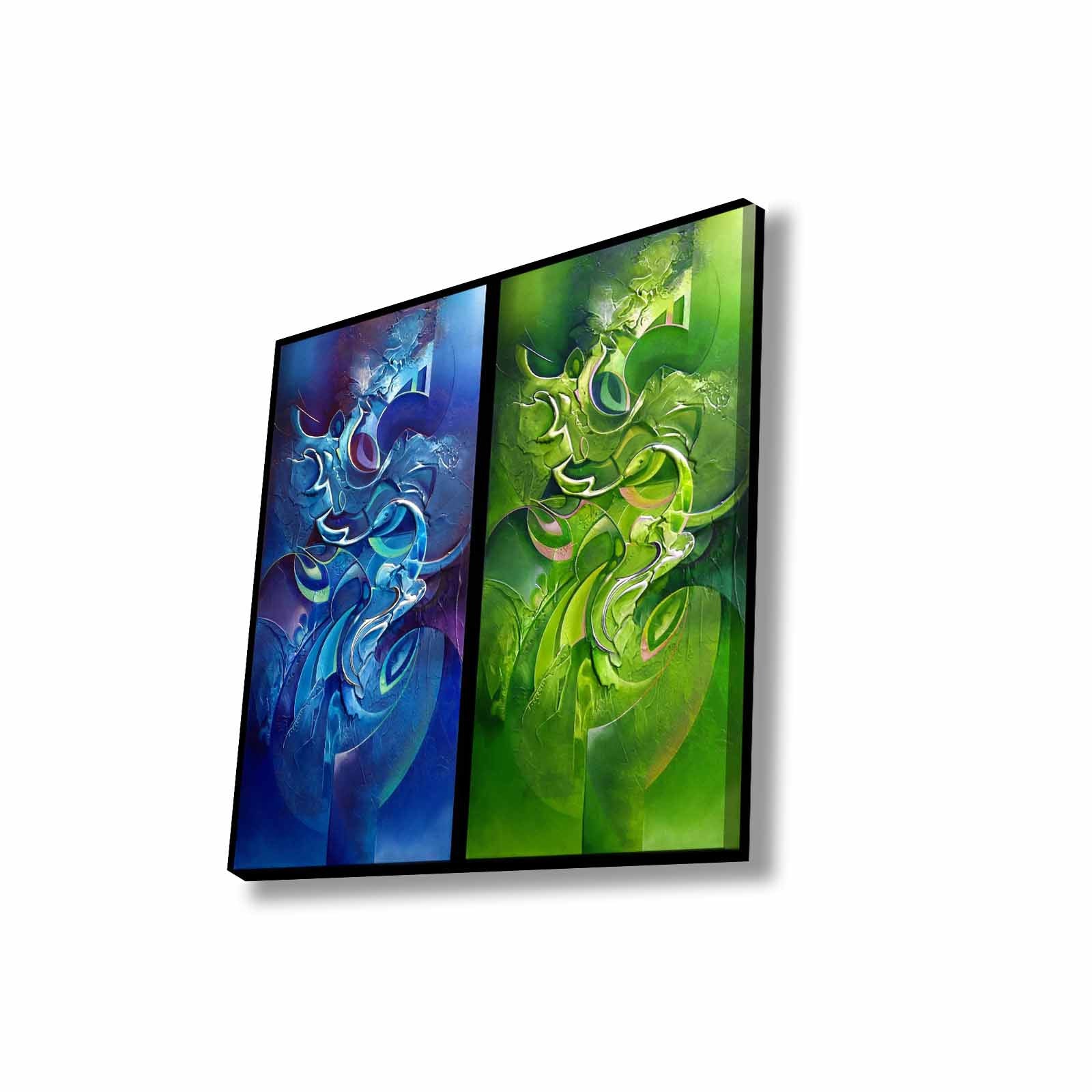 Quadro Decorativo em Tela 45x45cm - Pintura Multicolor com Moldura de Pinho Natural