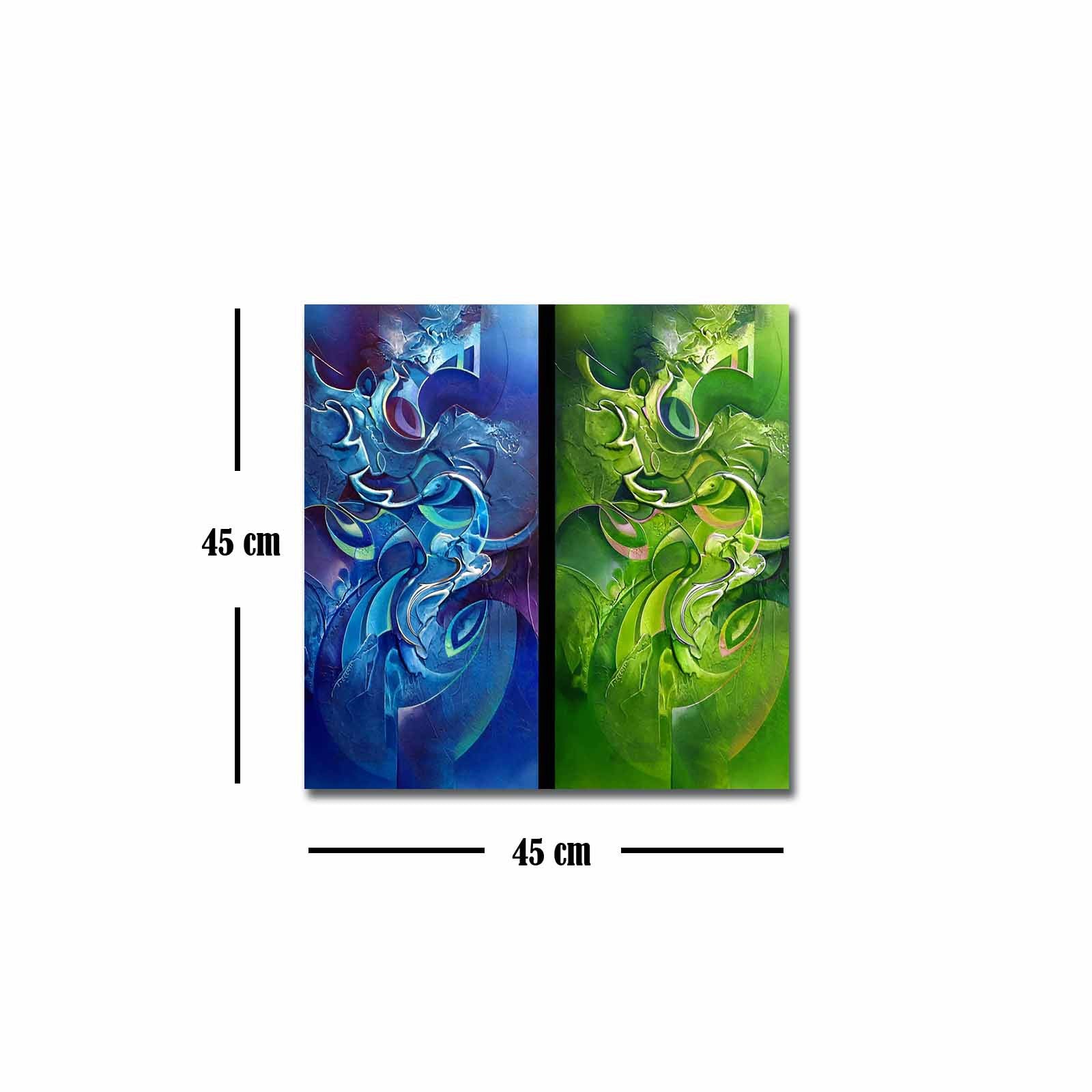 Quadro Decorativo em Tela 45x45cm - Pintura Multicolor com Moldura de Pinho Natural