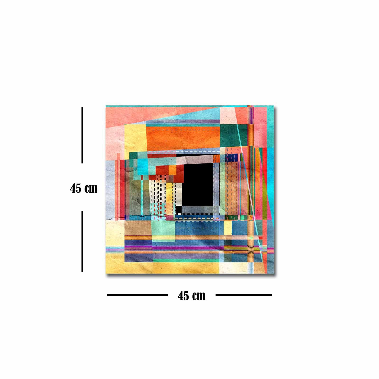 Quadro Decorativo em Tela 45x45cm - Pintura Multicolor com Moldura de Pinho Natural