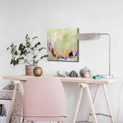 Quadro Decorativo em Tela 45x45cm - Pintura Multicolor com Moldura de Pinho Natural