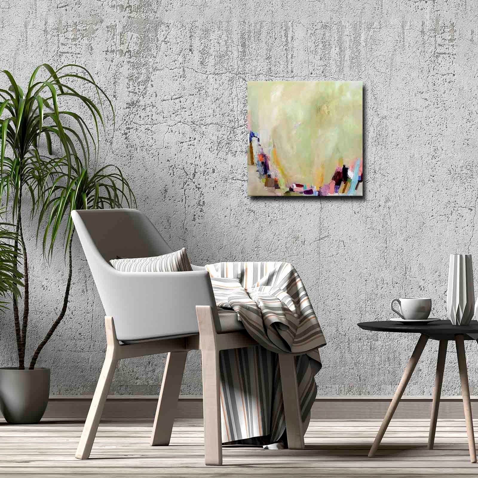 Quadro Decorativo em Tela 45x45cm - Pintura Multicolor com Moldura de Pinho Natural