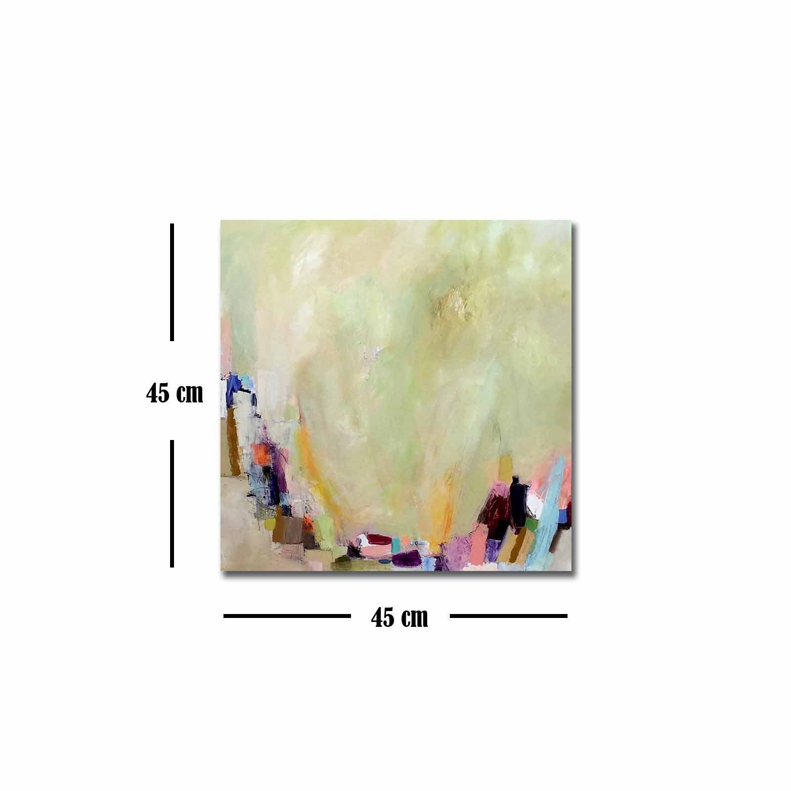 Quadro Decorativo em Tela 45x45cm - Pintura Multicolor com Moldura de Pinho Natural