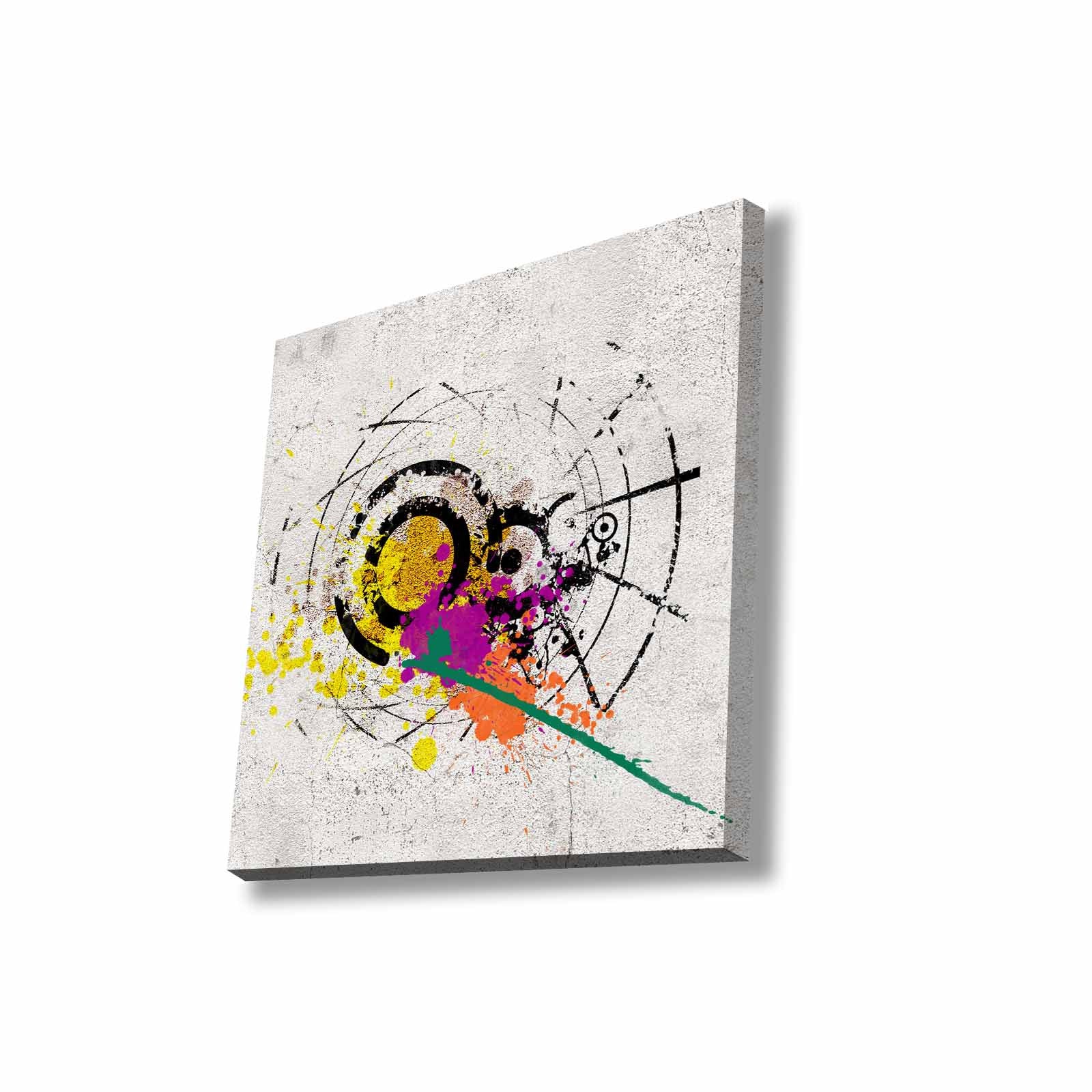 Quadro Decorativo em Tela 45x45cm - Pintura Multicolor com Moldura de Pinho Natural