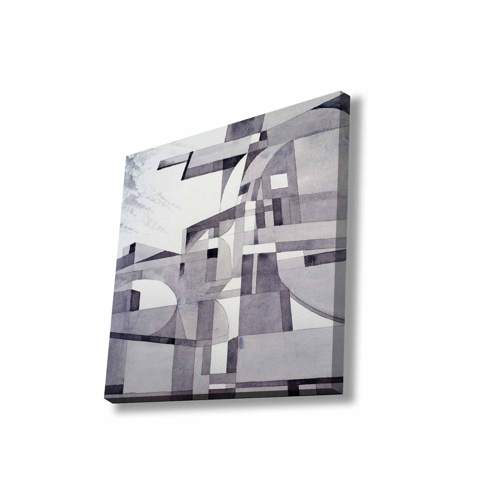 Quadro Decorativo em Tela 45x45cm - Pintura Multicolor com Moldura de Pinho Natural