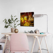 Quadro Decorativo em Tela 45x45cm - Pintura Multicolor com Moldura de Pinho Natural