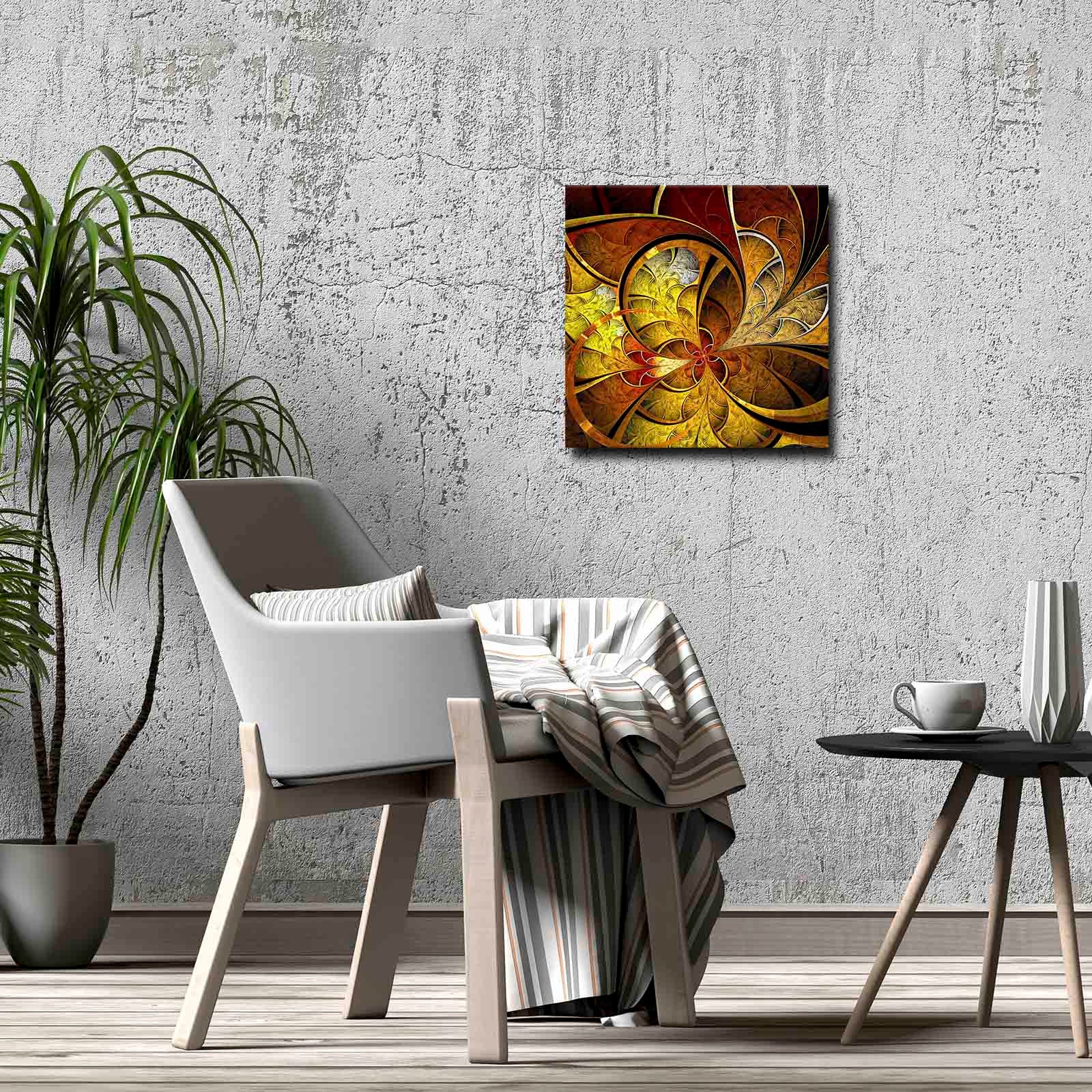 Quadro Decorativo em Tela 45x45cm - Pintura Multicolor com Moldura de Pinho Natural