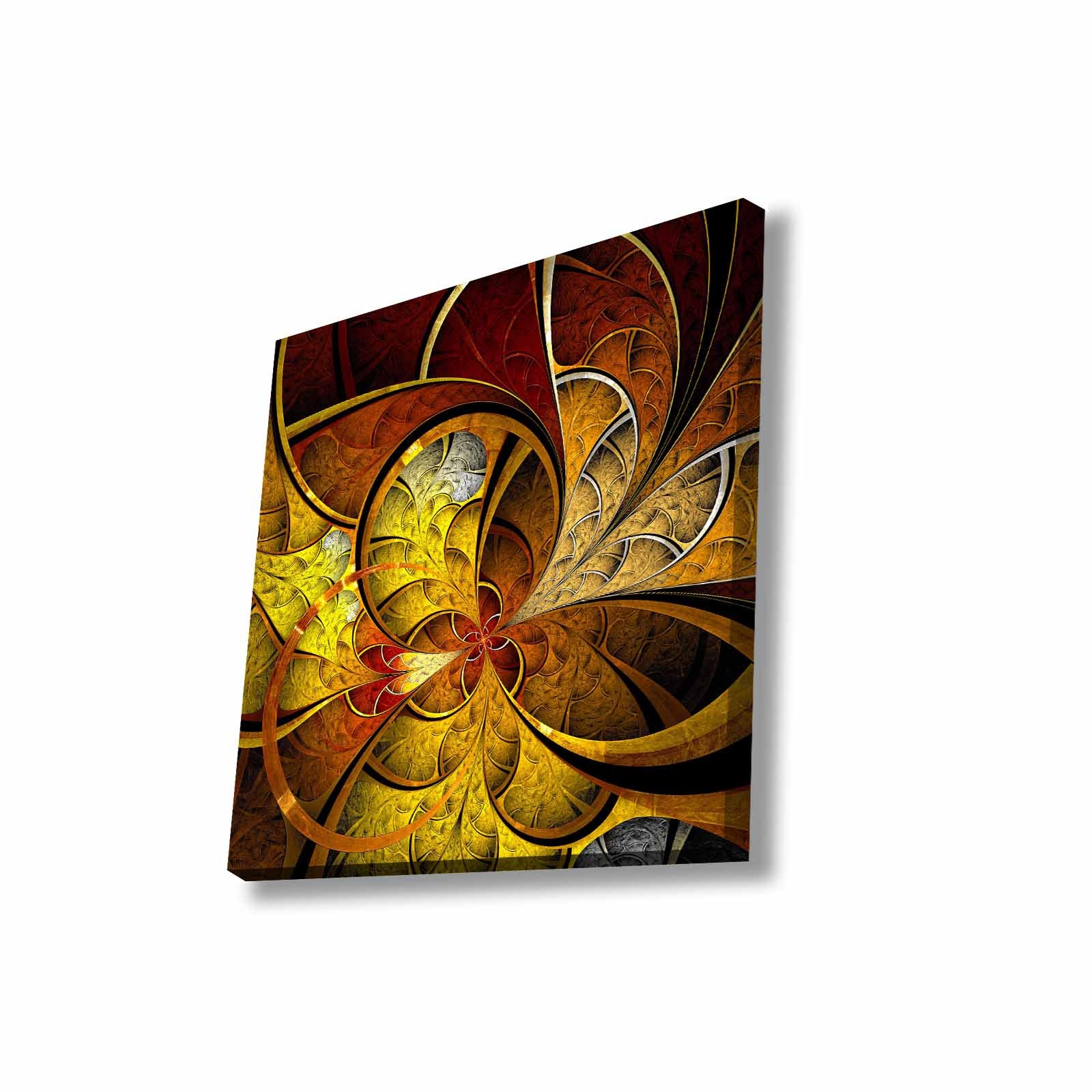 Quadro Decorativo em Tela 45x45cm - Pintura Multicolor com Moldura de Pinho Natural