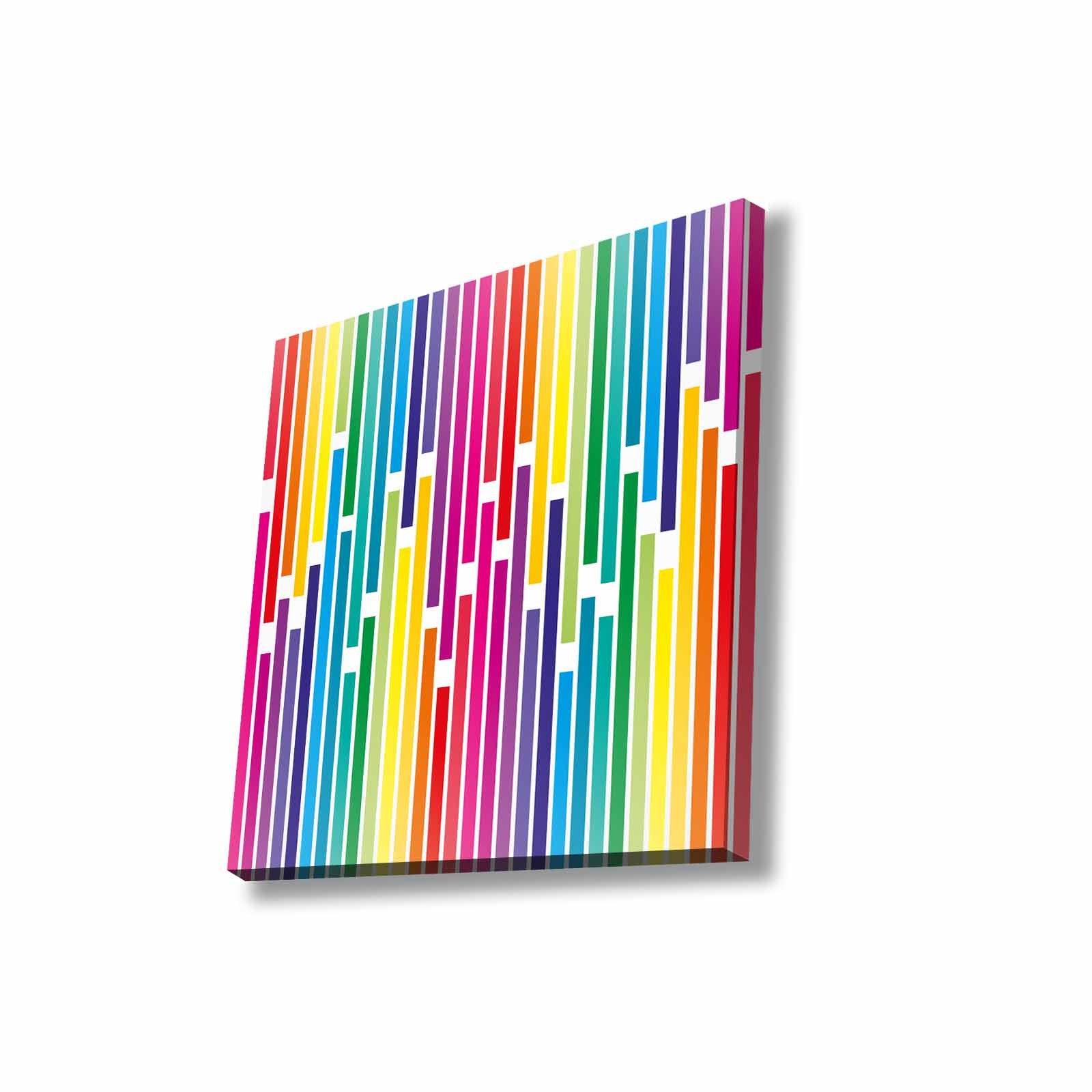 Quadro Decorativo em Tela 45x45cm - Pintura Multicolor com Moldura de Pinho Natural