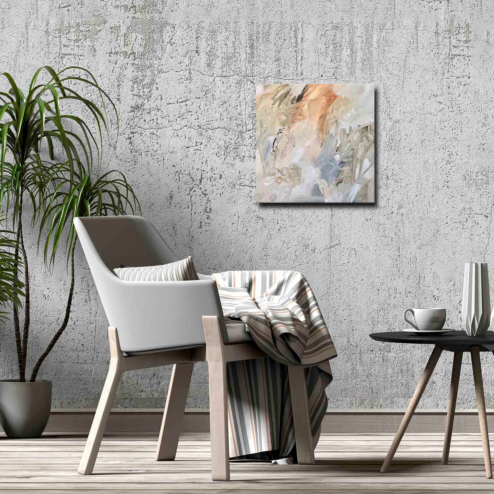 Quadro Decorativo em Tela 45x45cm - Pintura Multicolor com Moldura de Pinho Natural