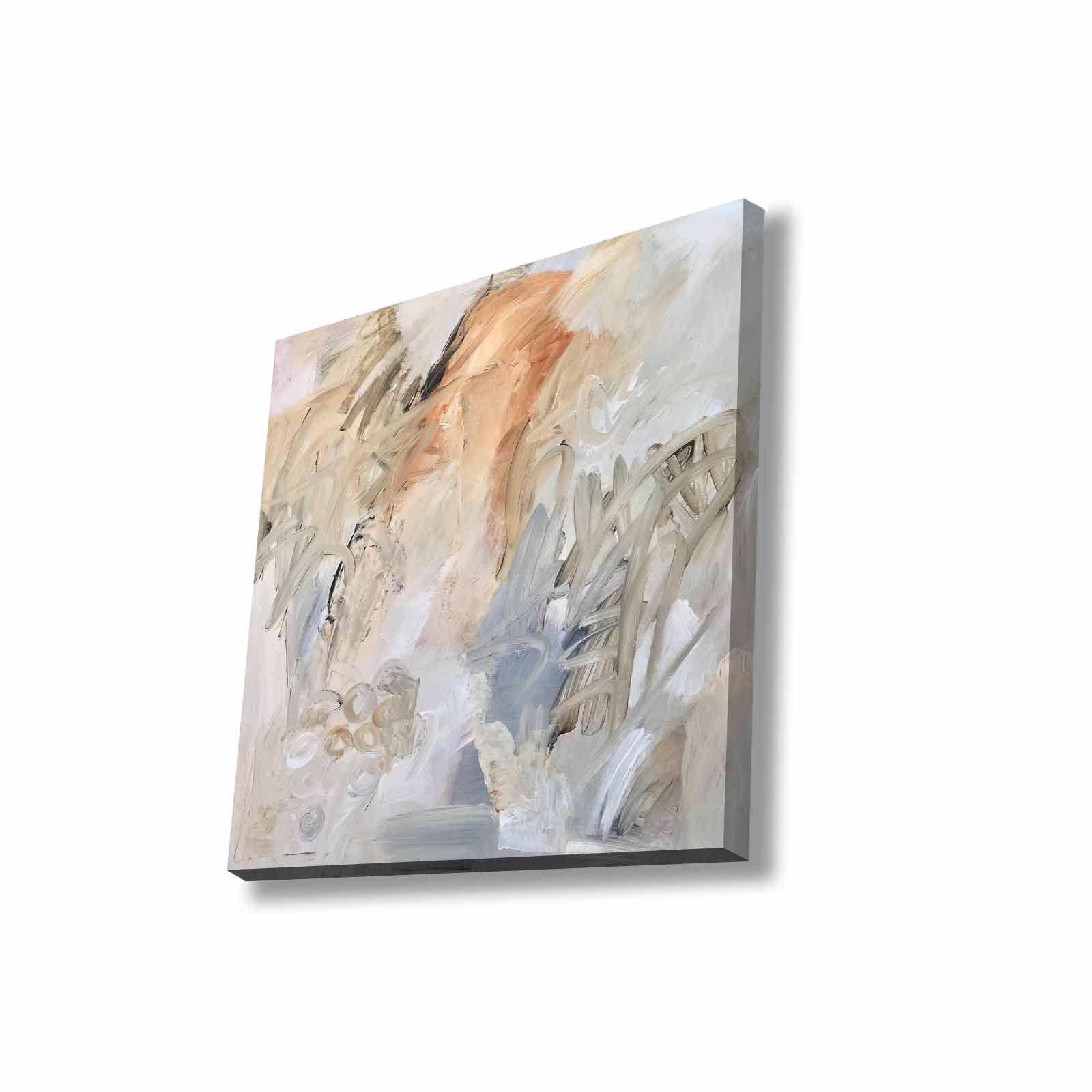 Quadro Decorativo em Tela 45x45cm - Pintura Multicolor com Moldura de Pinho Natural