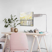 Quadro Decorativo em Tela 45x45cm - Pintura Multicolor com Moldura de Pinho Natural