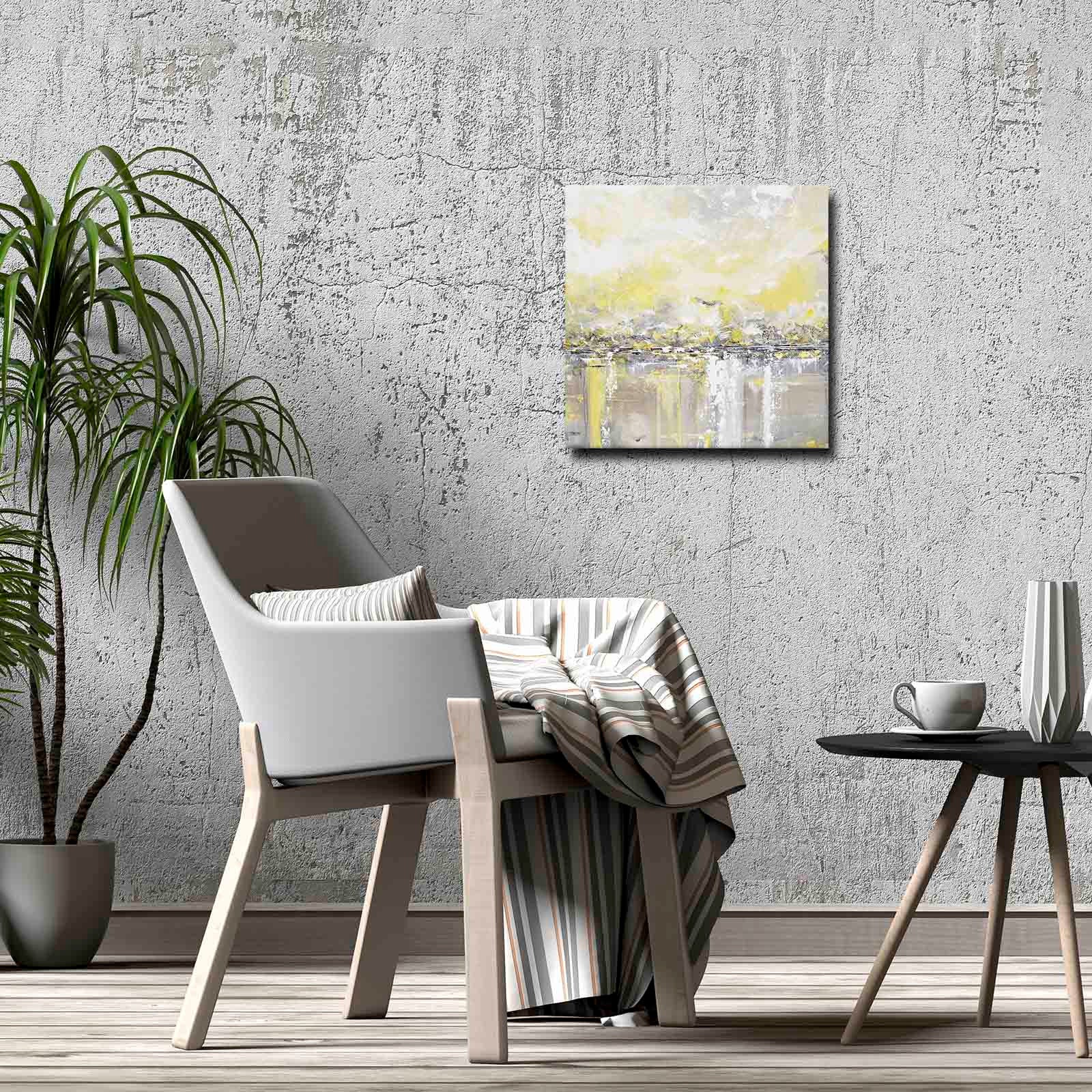 Quadro Decorativo em Tela 45x45cm - Pintura Multicolor com Moldura de Pinho Natural