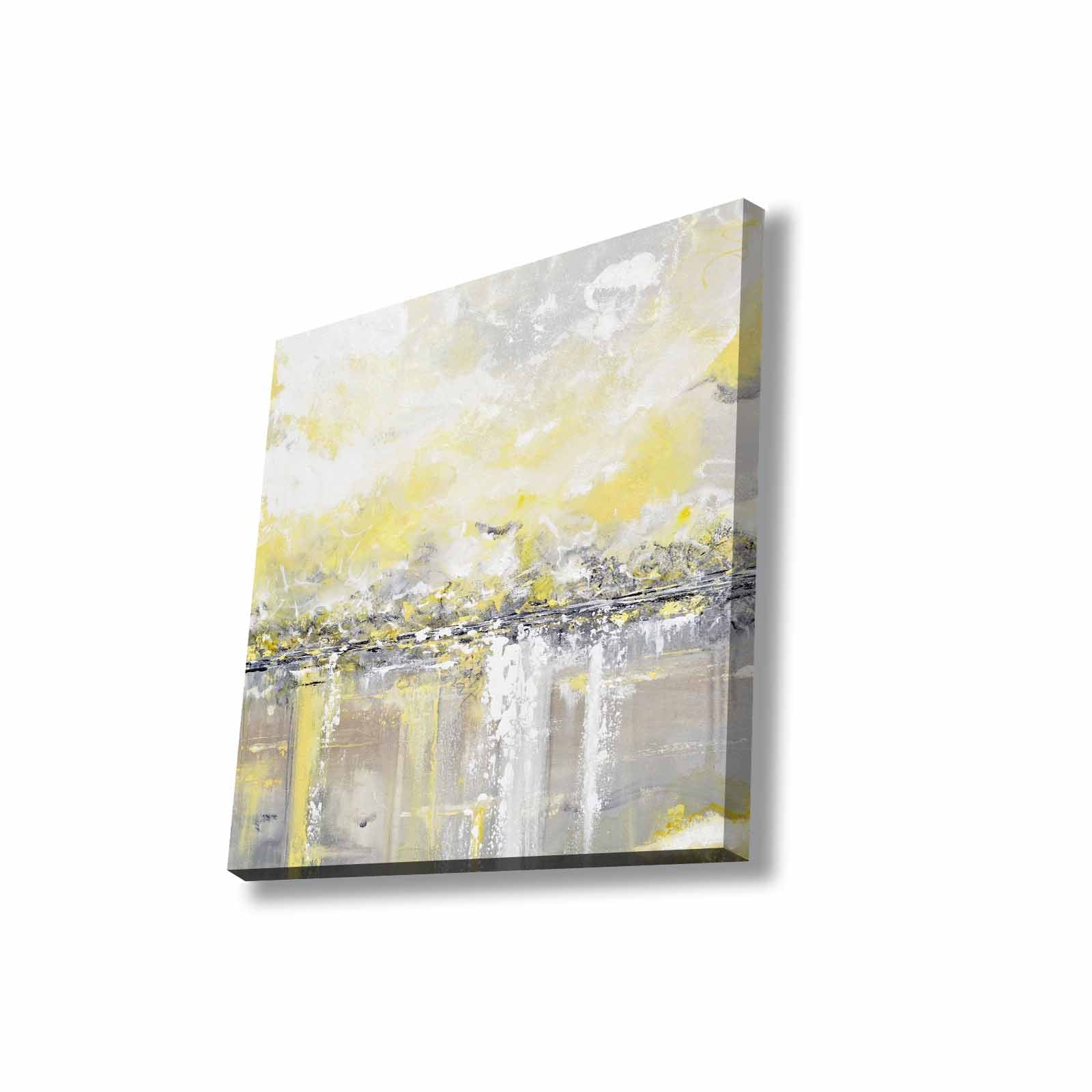 Quadro Decorativo em Tela 45x45cm - Pintura Multicolor com Moldura de Pinho Natural