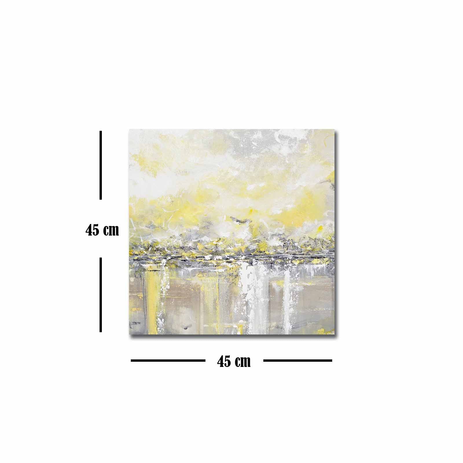 Quadro Decorativo em Tela 45x45cm - Pintura Multicolor com Moldura de Pinho Natural