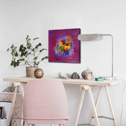 Quadro Decorativo em Tela 45x45cm - Pintura Multicolor com Moldura de Pinho Natural