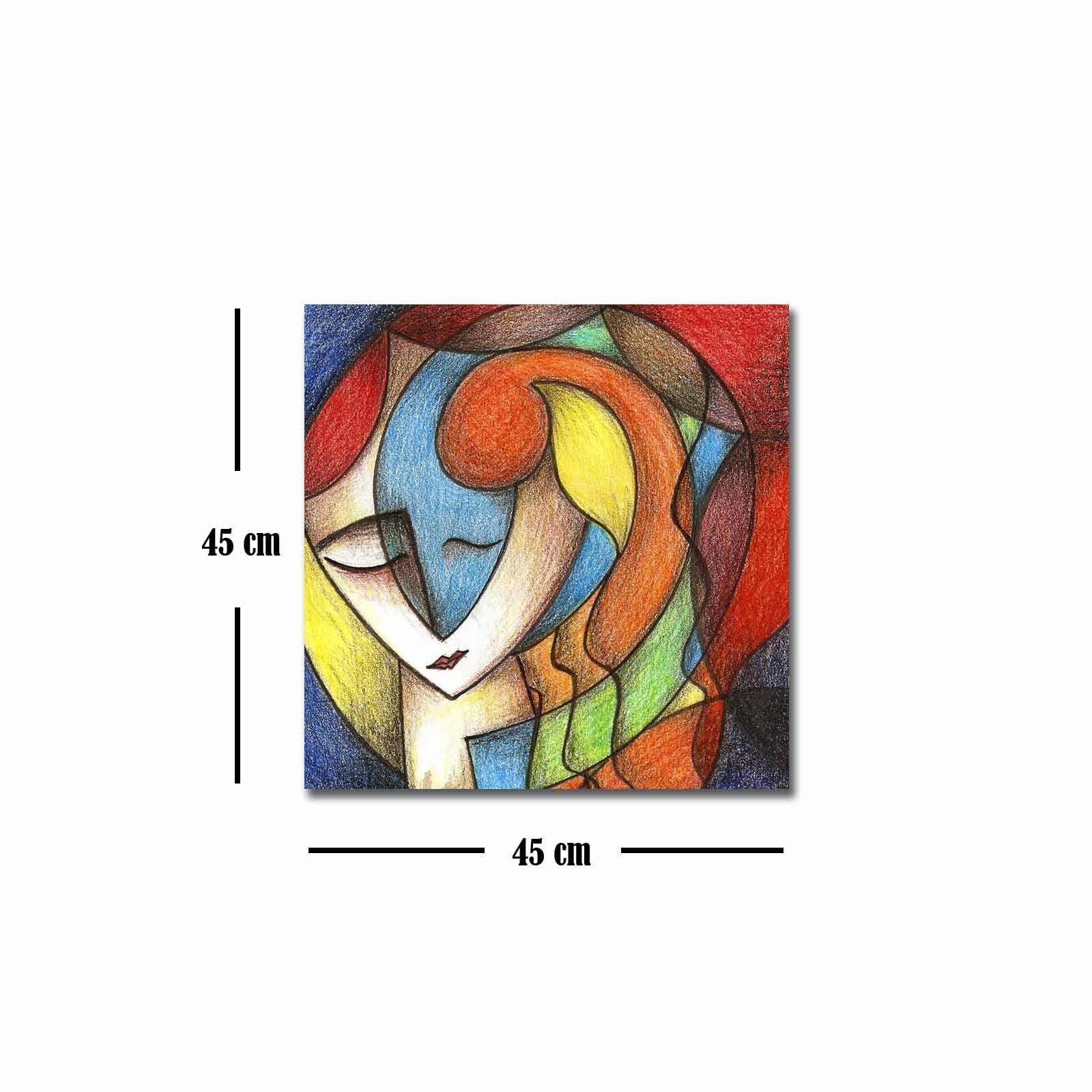 Quadro Decorativo em Tela 45x45cm - Pintura Multicolor com Moldura de Pinho Natural