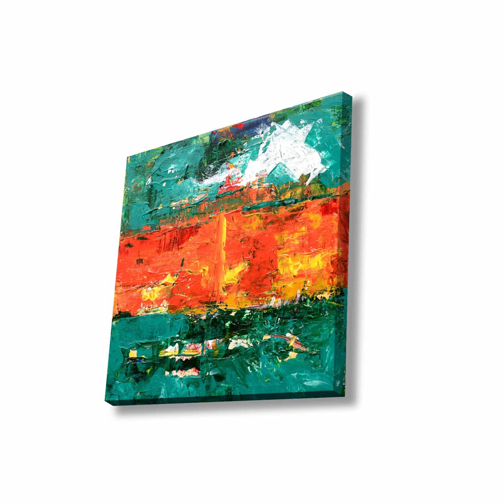 Quadro Decorativo em Tela 45x45cm - Pintura Multicolor com Moldura de Pinho Natural