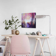 Quadro Decorativo em Tela 45x45cm - Pintura Multicolor com Moldura de Pinho Natural