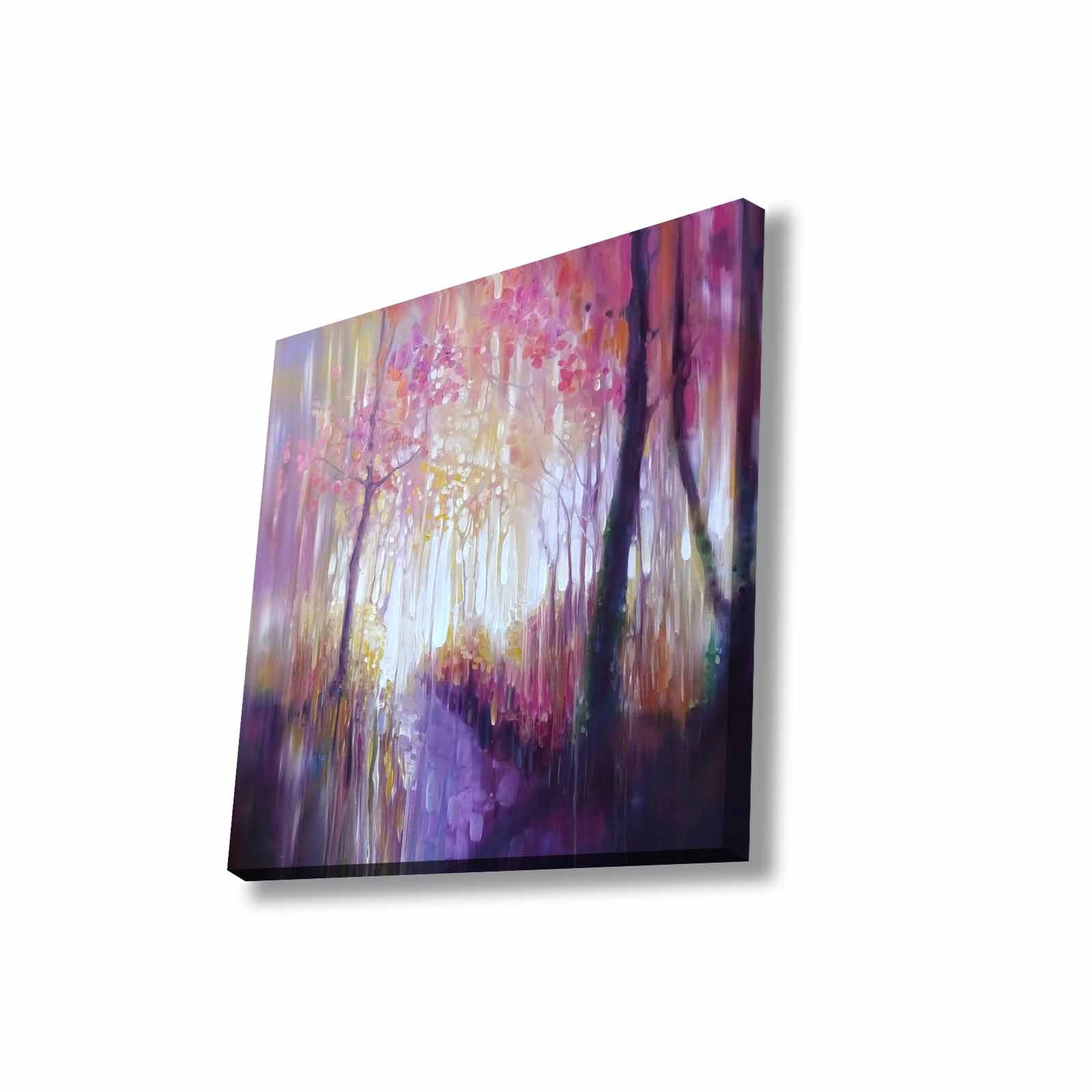 Quadro Decorativo em Tela 45x45cm - Pintura Multicolor com Moldura de Pinho Natural
