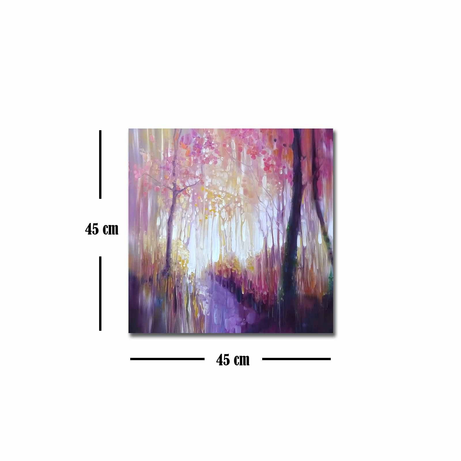 Quadro Decorativo em Tela 45x45cm - Pintura Multicolor com Moldura de Pinho Natural