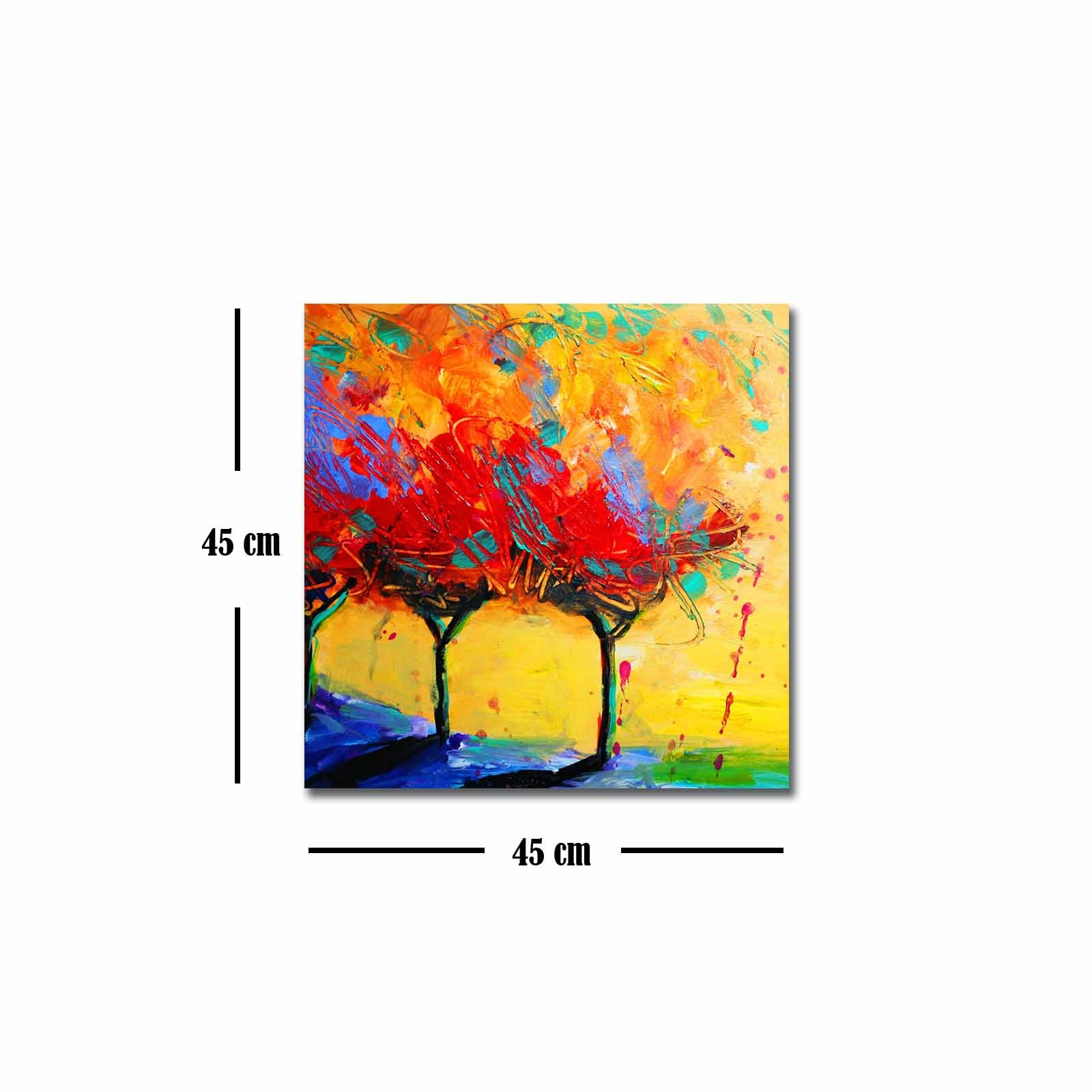 Quadro Decorativo em Tela 45x45cm - Pintura Multicolor com Moldura de Pinho Natural