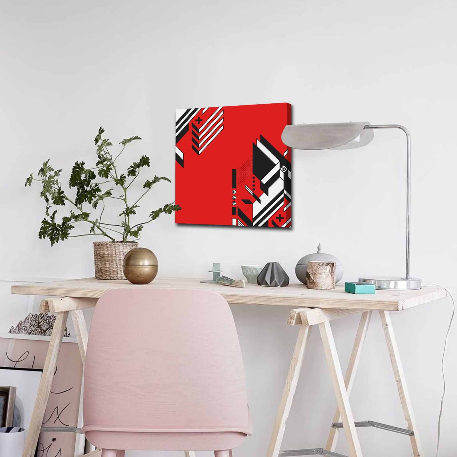 Quadro Decorativo em Tela 45x45cm - Pintura Multicolor com Moldura de Pinho Natural