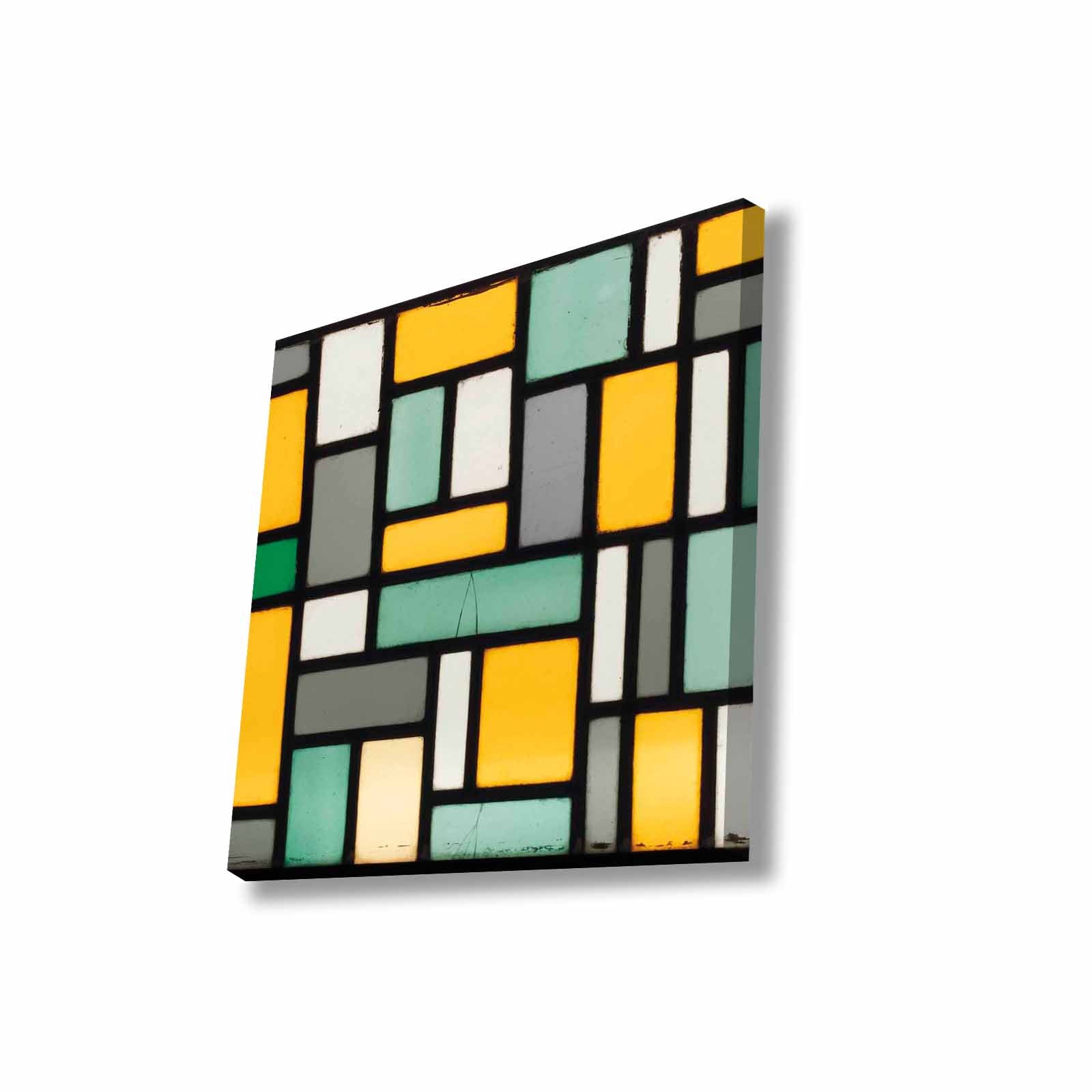 Quadro Decorativo em Tela 45x45cm - Pintura Multicolor com Moldura de Pinho Natural