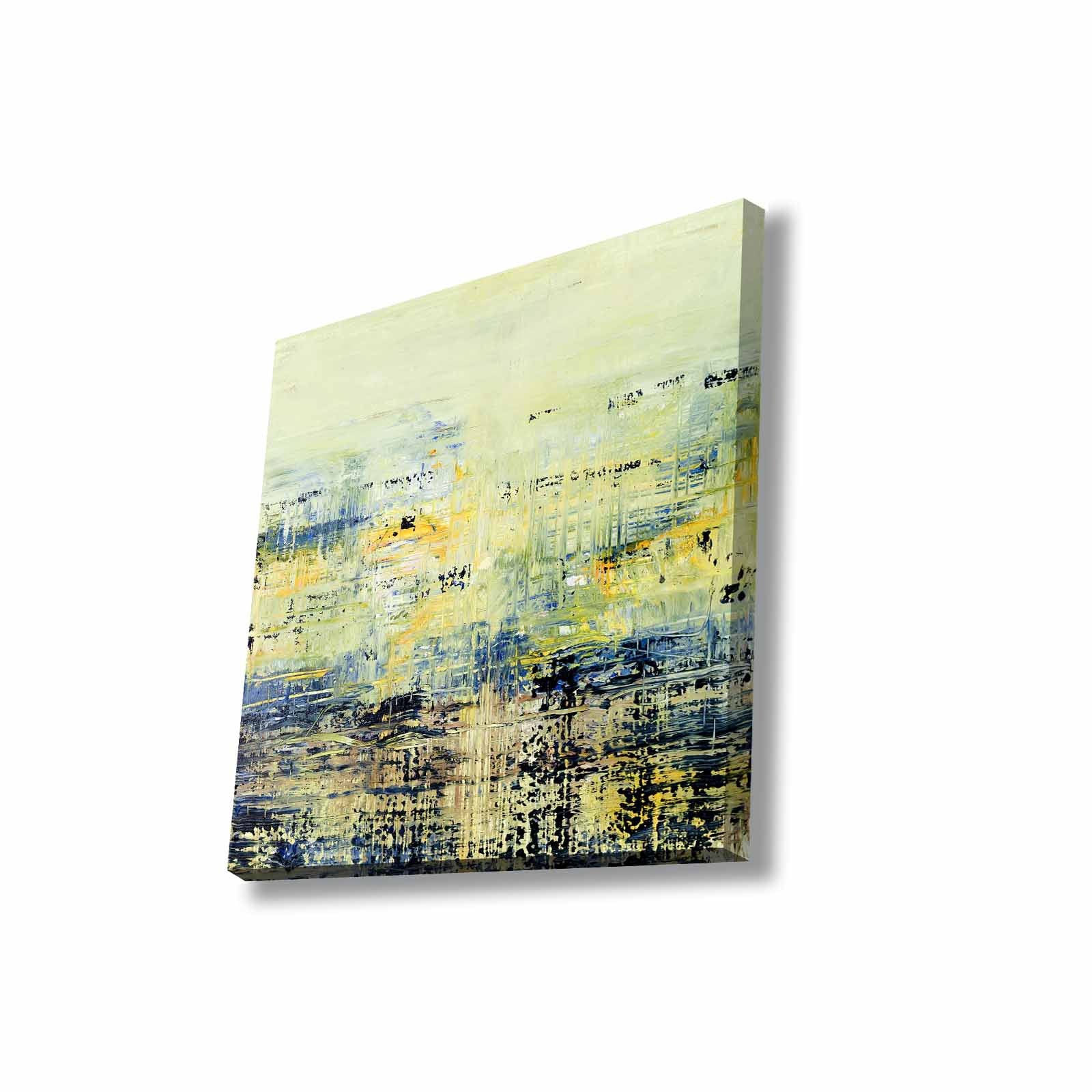 Quadro Decorativo em Tela 45x45cm - Pintura Multicolor com Moldura de Pinho Natural