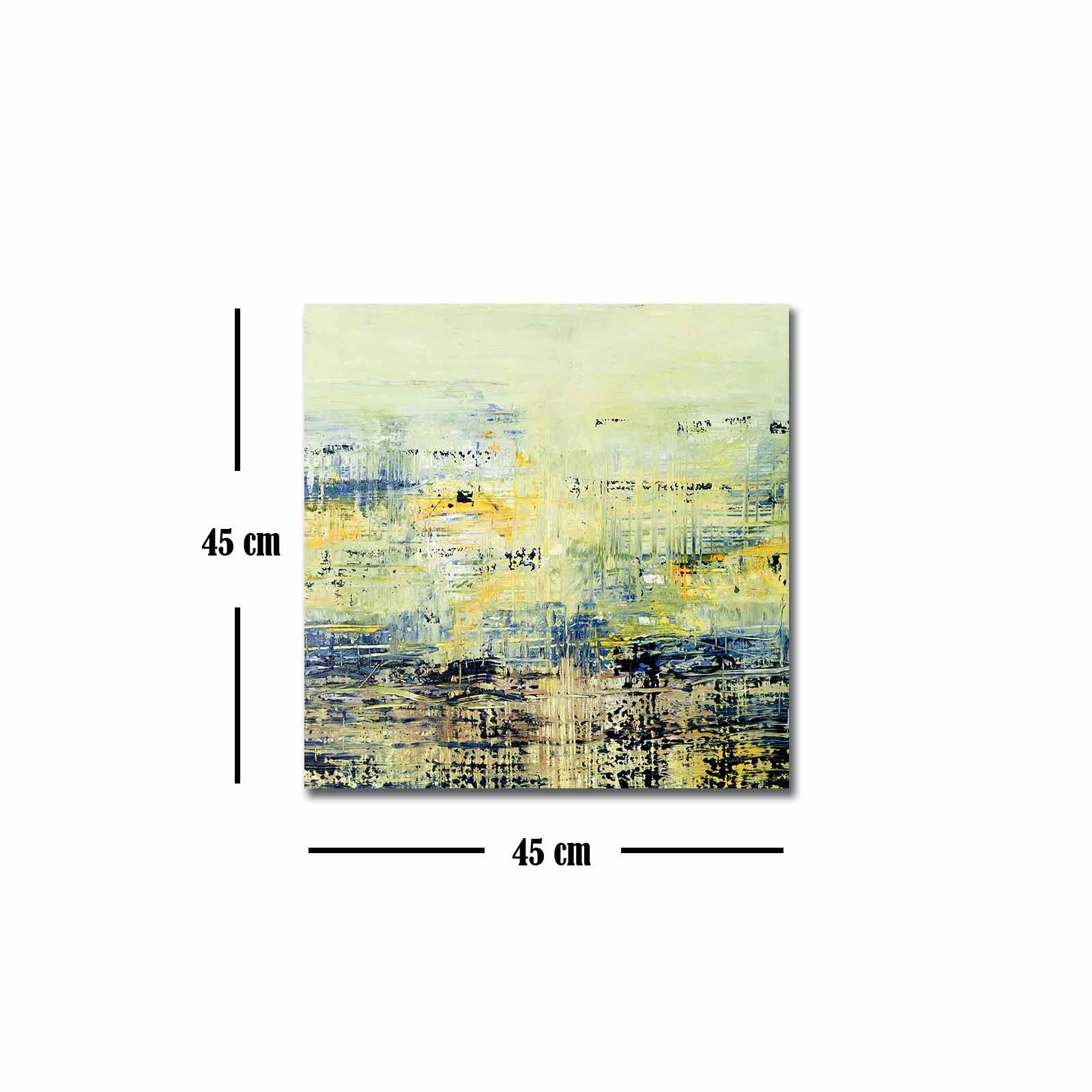 Quadro Decorativo em Tela 45x45cm - Pintura Multicolor com Moldura de Pinho Natural