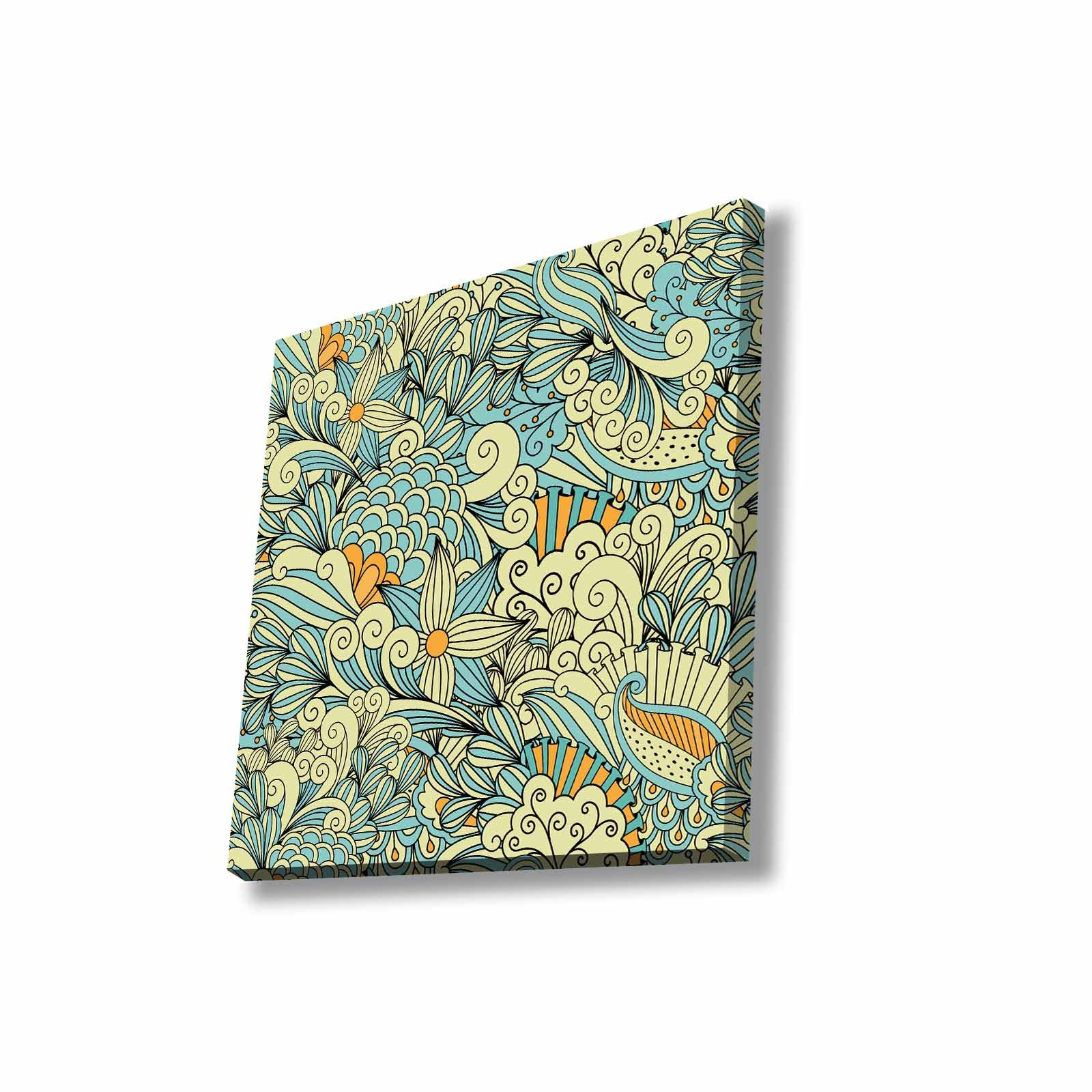 Quadro Decorativo em Tela 45x45cm - Pintura Multicolor com Moldura de Pinho Natural