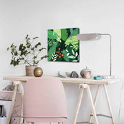 Quadro Decorativo em Tela 45x45cm - Pintura Multicolor com Moldura de Pinho Natural