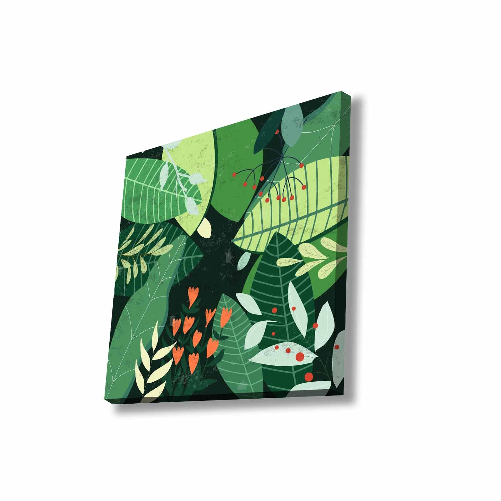 Quadro Decorativo em Tela 45x45cm - Pintura Multicolor com Moldura de Pinho Natural