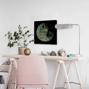 Quadro Decorativo em Tela 45x45cm - Pintura Multicolor com Moldura de Pinho Natural