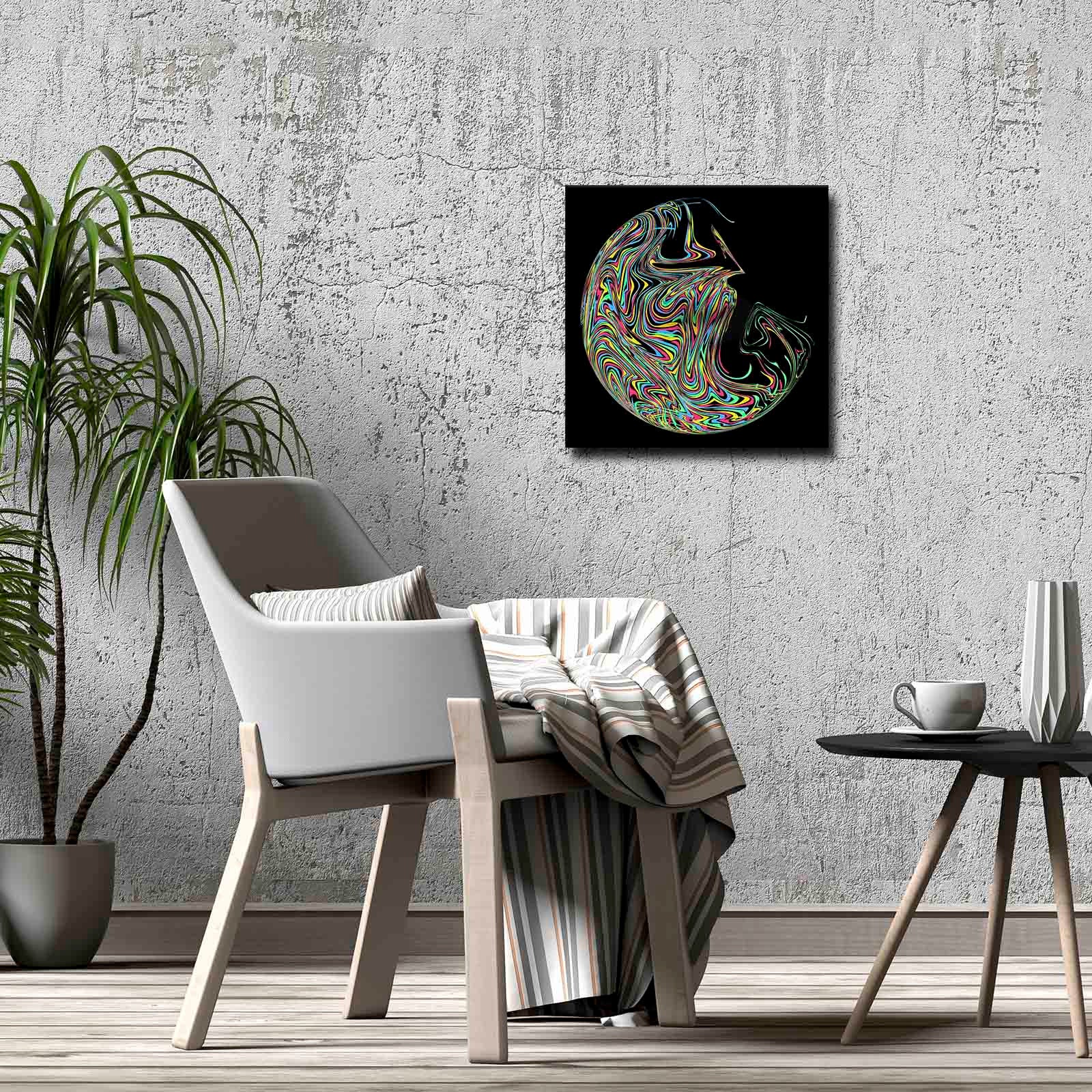 Quadro Decorativo em Tela 45x45cm - Pintura Multicolor com Moldura de Pinho Natural