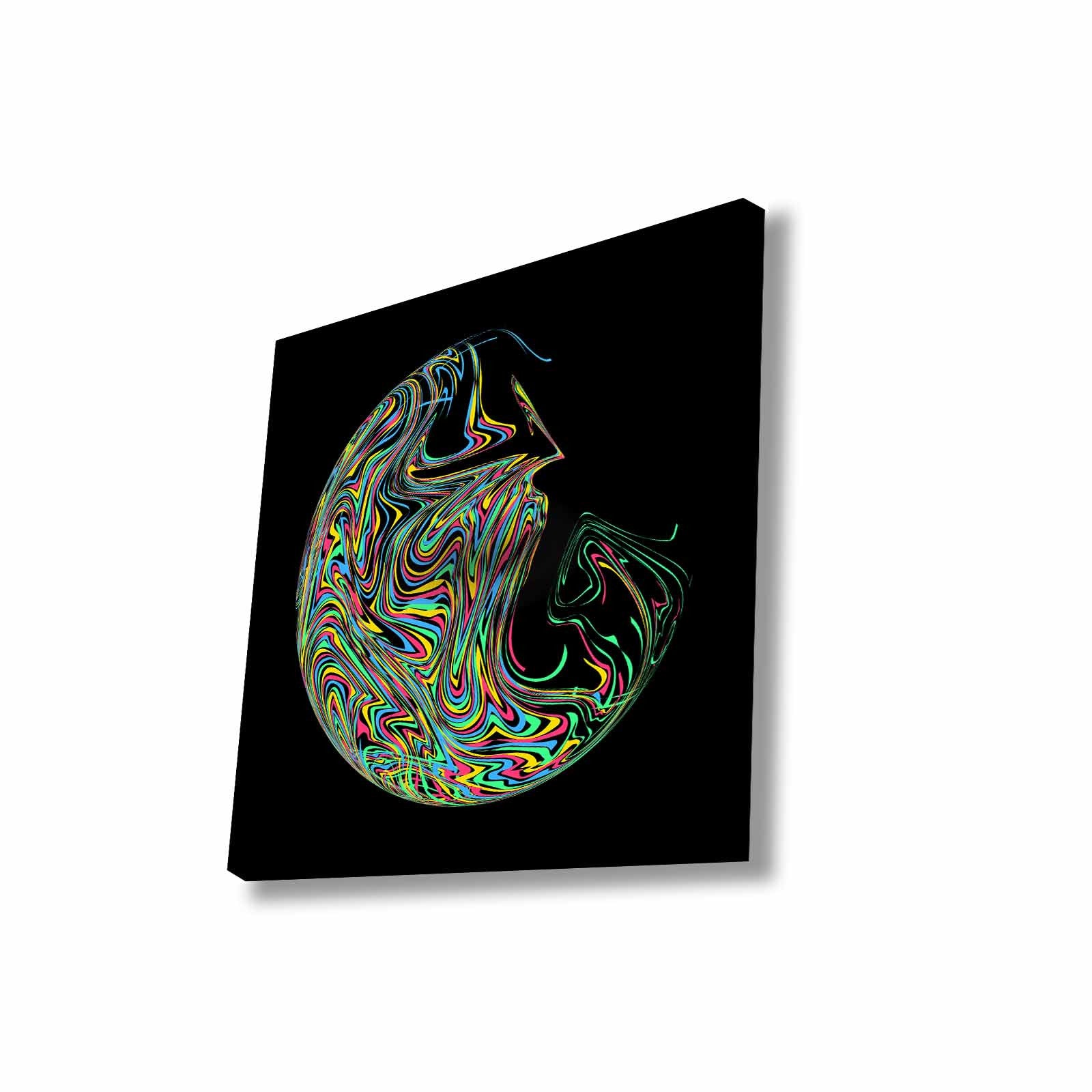 Quadro Decorativo em Tela 45x45cm - Pintura Multicolor com Moldura de Pinho Natural