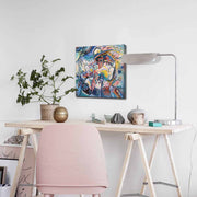 Quadro Decorativo em Tela 45x45cm - Pintura Multicolor com Moldura de Pinho Natural