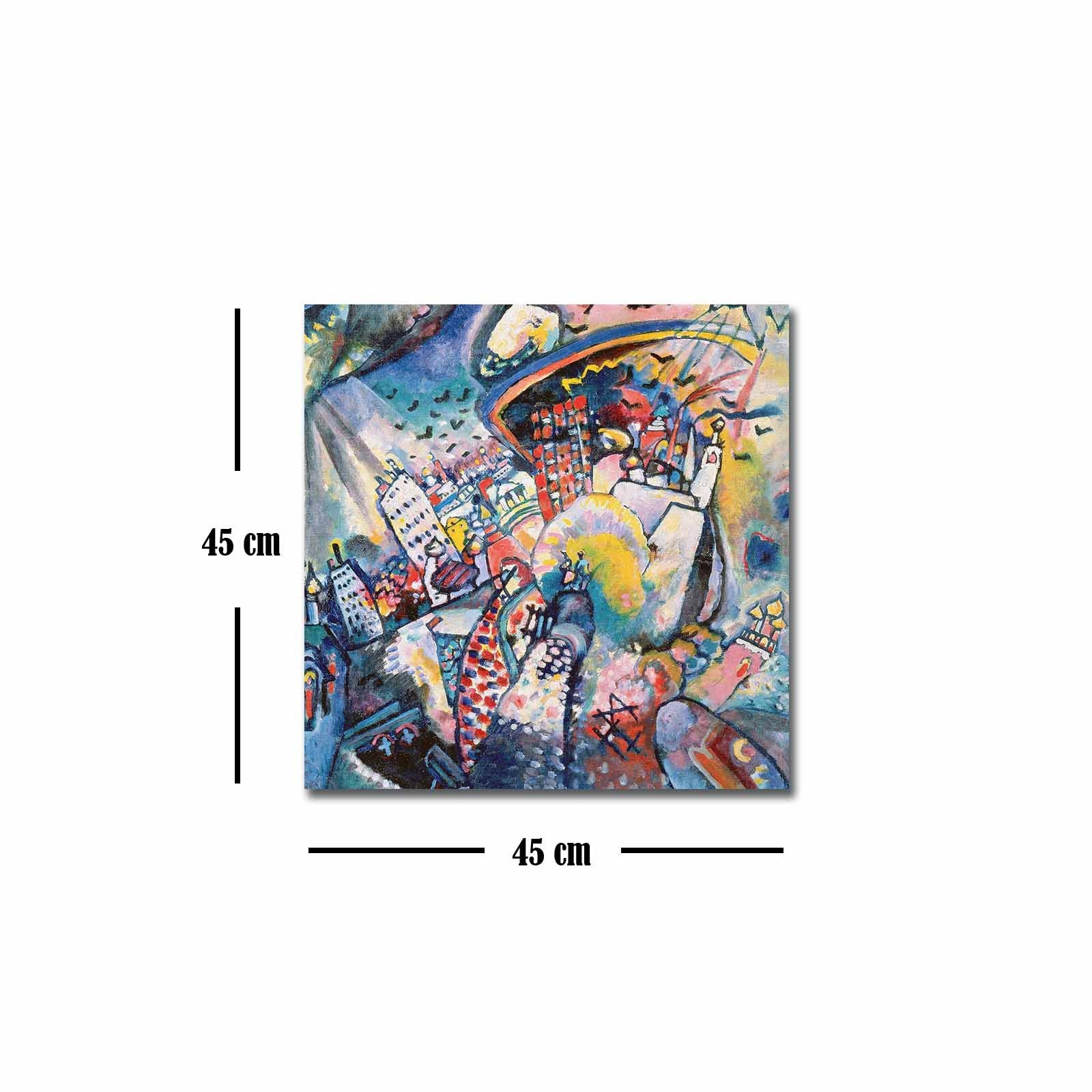 Quadro Decorativo em Tela 45x45cm - Pintura Multicolor com Moldura de Pinho Natural