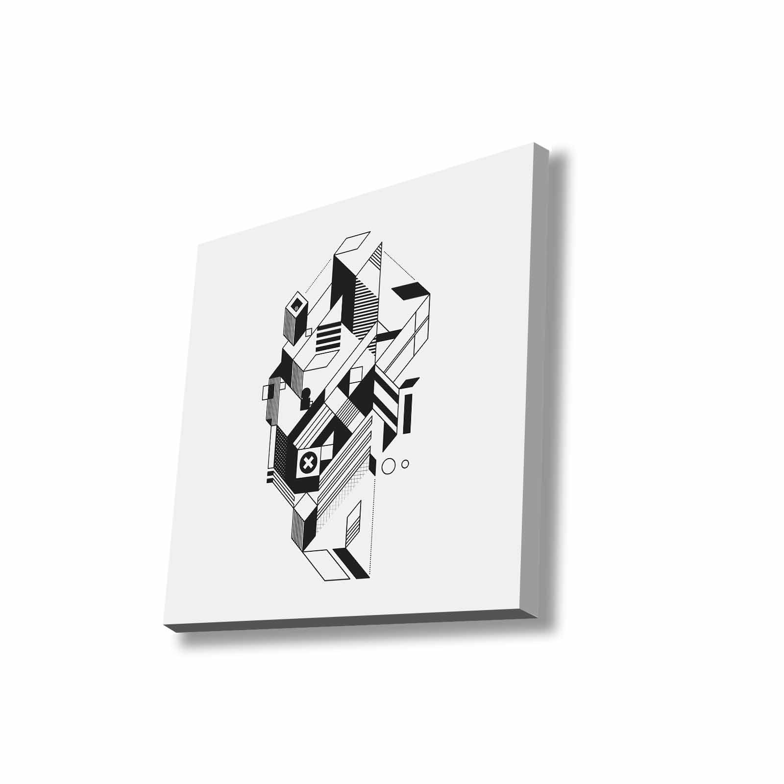 Quadro Decorativo em Tela 45x45cm - Pintura Multicolor com Moldura de Pinho Natural