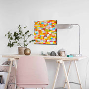 Quadro Decorativo em Tela 45x45cm - Pintura Multicolor com Moldura de Pinho Natural