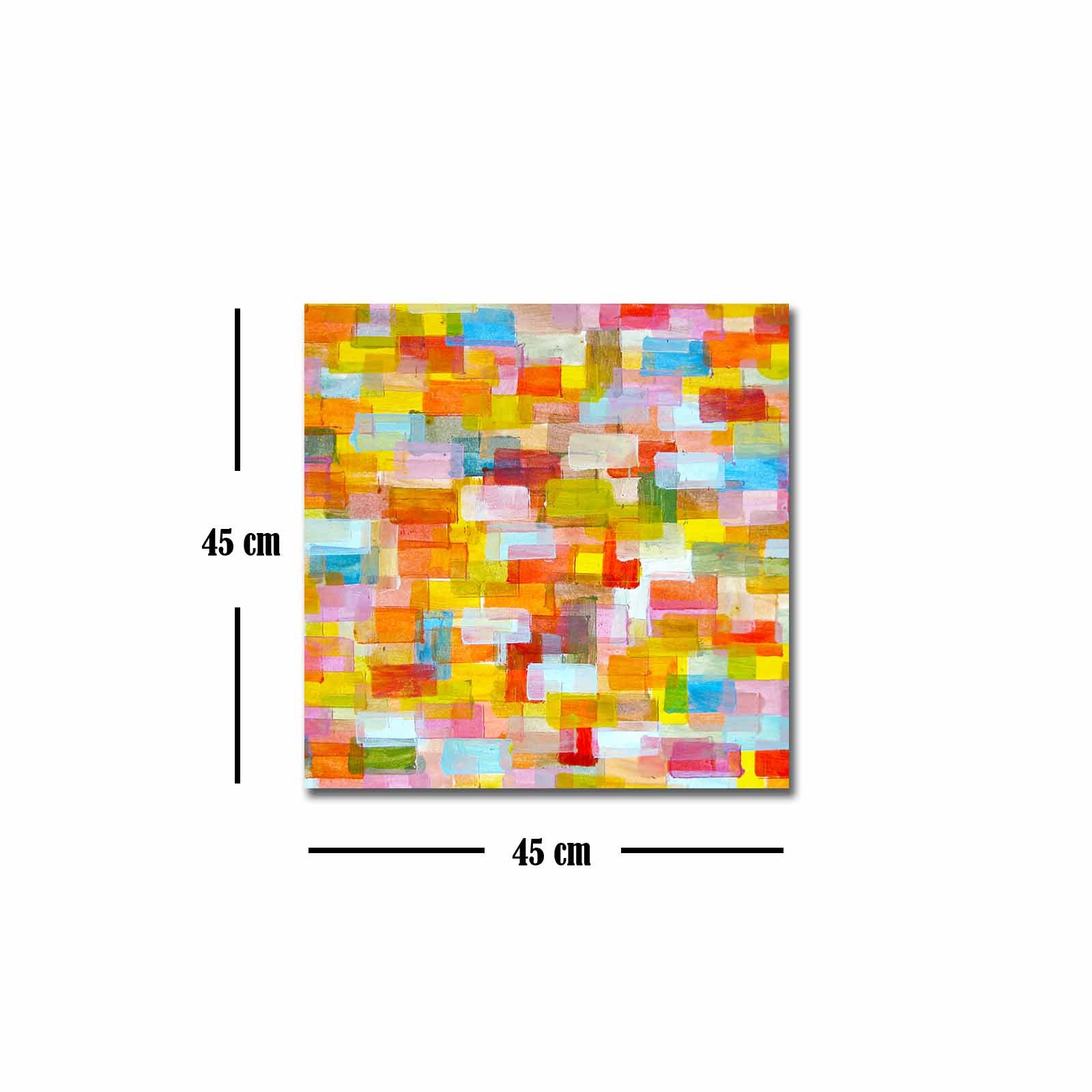 Quadro Decorativo em Tela 45x45cm - Pintura Multicolor com Moldura de Pinho Natural