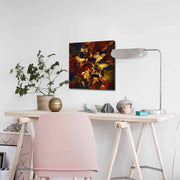 Quadro Decorativo em Tela 45x45cm - Pintura Multicolor com Moldura de Pinho Natural